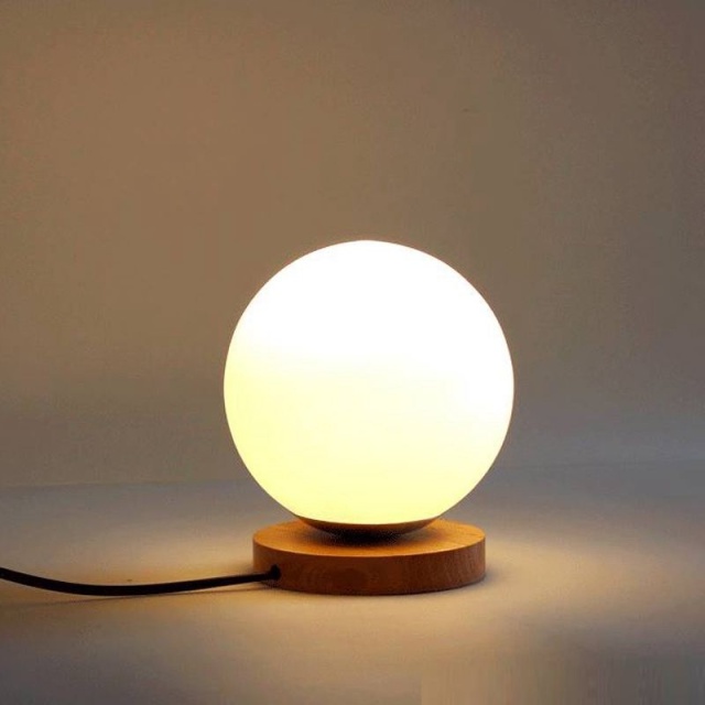 OOVOV Simple Glass Ball Bedsides Nightlight Creative Bedroom Kid Room Baby Room Wood Mini Desk Lamp H18cm E27