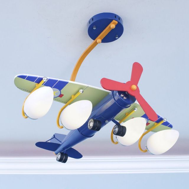 OOVOV Airplane Childrens Bedroom Ceiling Lamps Creative Cartoon Kids Study Room Ceiling Lights Metal Fighter Lamp Fixtures