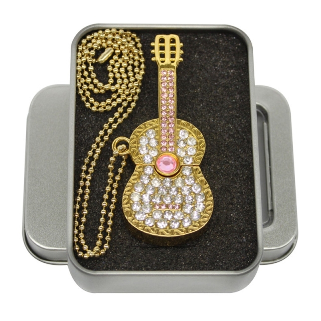 Crystal Jewelry Guitar Necklace USB Flash Drive USB2.0 USB Flash Drive 4G/8G/16G/32G/64G/128G