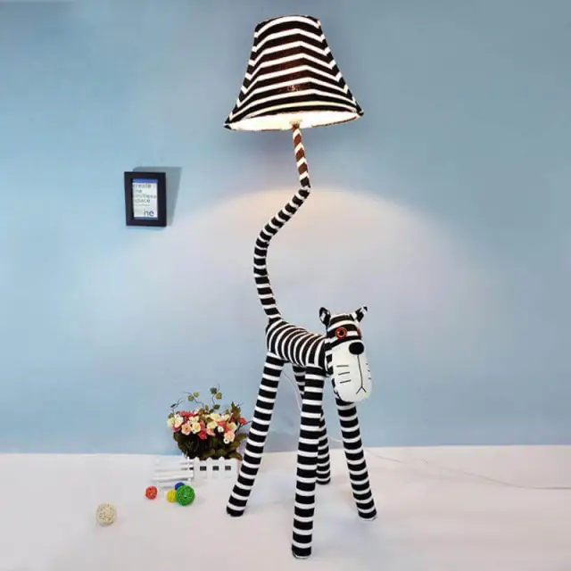 OOVOV Cute Stripe Cat Childrens Room Floor Lamp Cartoon Fabric Kids Bedroom Floor Lamps Baby Room Floor Light