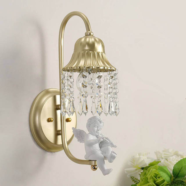 OOVOV Gold Iron Crystal Angel Wall Lamp Living Room Bedroom Bedsides Balcony Hallway Wall Lights