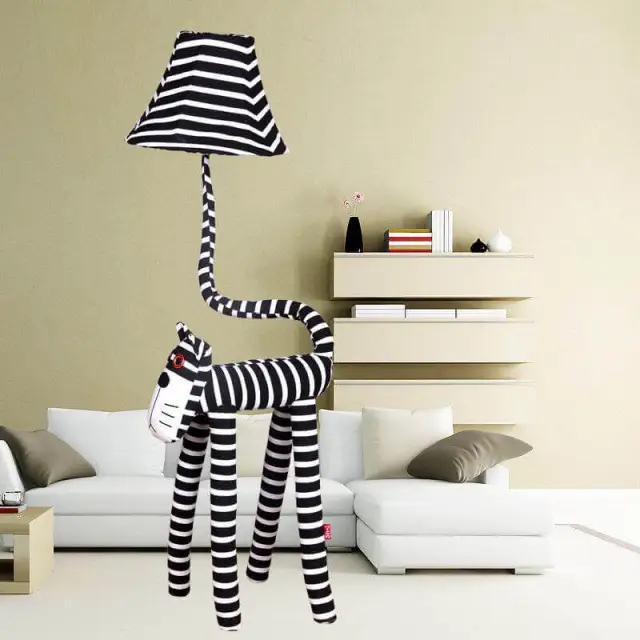 OOVOV Cute Stripe Cat Childrens Room Floor Lamp Cartoon Fabric Kids Bedroom Floor Lamps Baby Room Floor Light