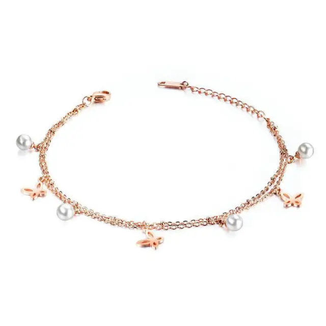 Women Anklets Butterfly Bow Girls Anklet Titanium Steel Rose Gold Anklet Accessories Girlfriend Birthday Gift Jewelry