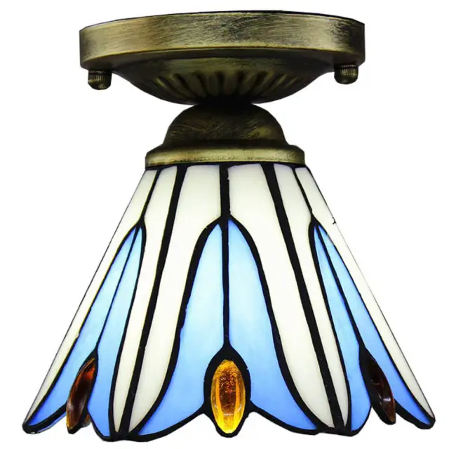 Mediterranean Corridor Hallway Ceiling Light Tiffany Glass Bud Bedroom Ceiling Lamp European Balcony Porch Ceiling Fixture