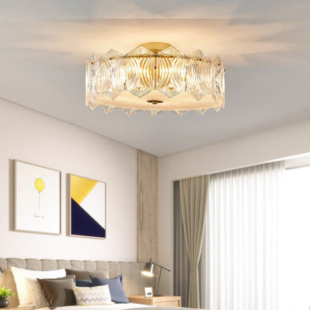 OOVOV Glass Crystal Ceiling Light Modern Chandelier Lighting Flush Mount Ceiling Light Fixture Pendant Lamp for Restaurant Bedroom Living Room Study R