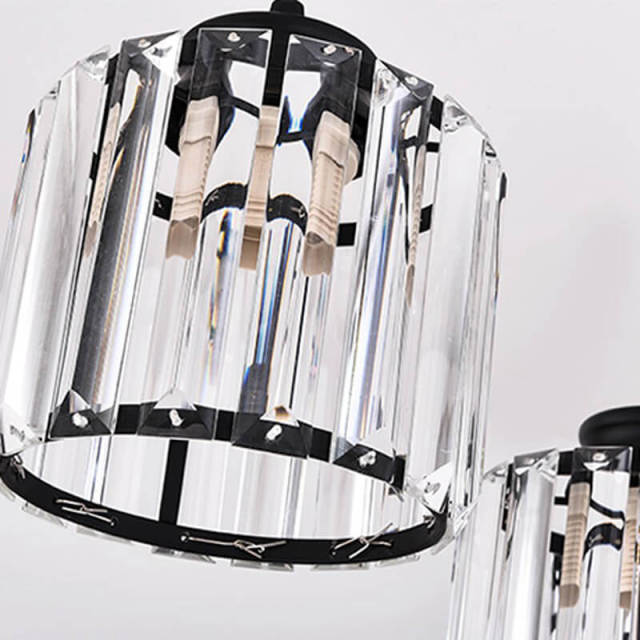 Crystal Pendant Light 6 Lights Long Chandelier with Adjustable Cord for Duplex Stairwell