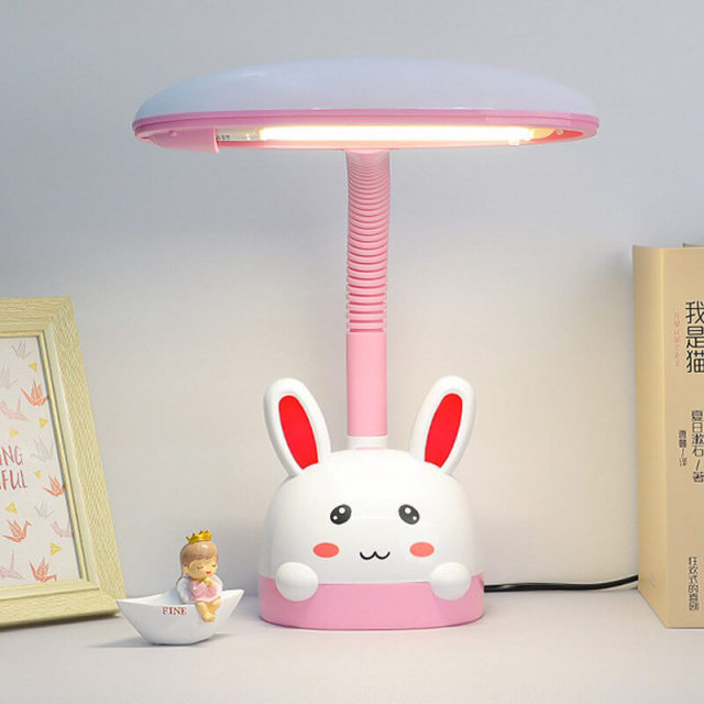 Dimmable LED Eye Protection Table Lamp for Kids Cartoon Desk Lamp with One-Button Switch 360° Adjustable Hose Replaceable lamp Sources Plug-in Table L