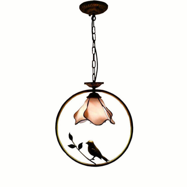 Tiffany Bird Circle Corridor Pendant Lamp Bar Counter Balcony Getal Glass Shade Hanging Light Hallway Mediterranean Dining Room Drop Lights