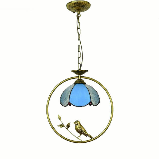 Tiffany Bird Circle Corridor Pendant Lamp Bar Counter Balcony Glass Hanging Light Hallway Mediterranean Dining Room Drop Lights