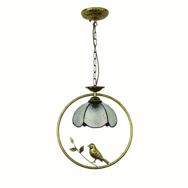 Tiffany Bird Circle Corridor Pendant Lamp Bar Counter Balcony Glass Hanging Light Hallway Mediterranean Dining Room Drop Lights