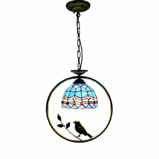 Tiffany Bird Circle Corridor Pendant Lamp Bar Counter Balcony flower Glass Hanging Light Hallway Mediterranean Dining Room Drop Lights