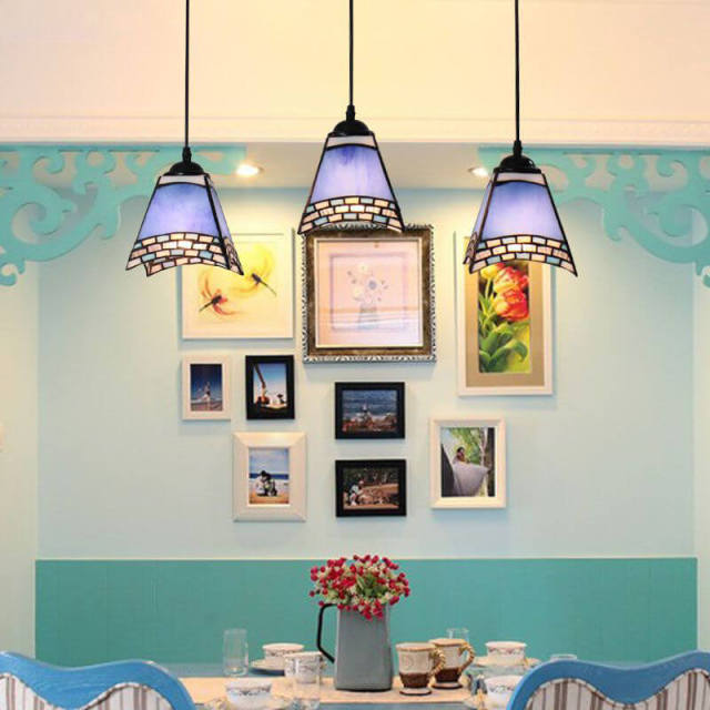 Blue Tiffany Restaurant Pendant Lamp Mediterranean Bar Pendant Lights Kitchen Pendant Light