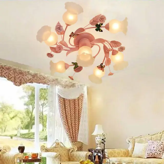 OOVOV Pink Flowers Girls Room Ceiling Lamps Creative Childrens Room Ceiling Lamp Girls Bedroom Ceiling Lights