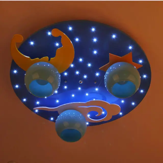 OOVOV Cartoon Blue Star Moon Childrens Bedroom Ceiling Fixtures Safety Baby Room Ceiling Lamp Boy Girl Room Ceiling Light