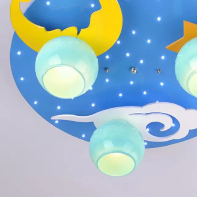 OOVOV Cartoon Blue Star Moon Childrens Bedroom Ceiling Fixtures Safety Baby Room Ceiling Lamp Boy Girl Room Ceiling Light