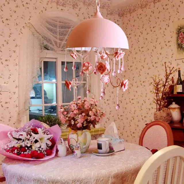 Crystal Pendant Light Creative Pink Flower Pendant Lighting for Princess Room Corridor