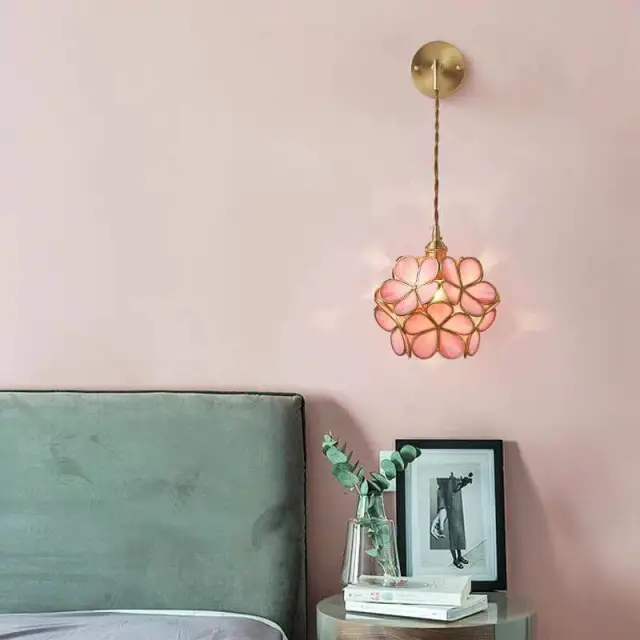 OOVOV Copper Glass Flower Bedsides Wall Lights Nordic Living Room Study Room Balcony Corridor Stairs Wall Lamp