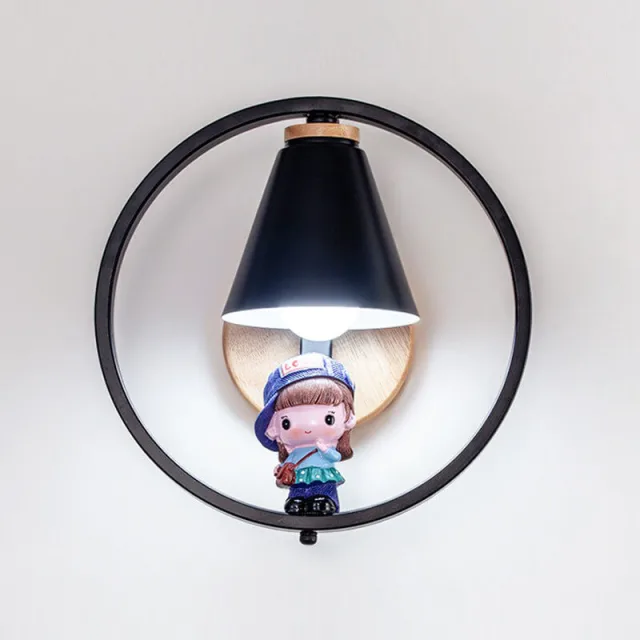 OOVOV Creative Black White Iron Boy Girl Wall Lamps Living Room Bedroom Balcony Corridor Stairs Nordic Wall Lights