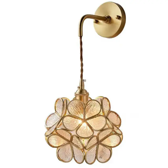 OOVOV Copper Glass Flower Bedsides Wall Lights Nordic Living Room Study Room Balcony Corridor Stairs Wall Lamp