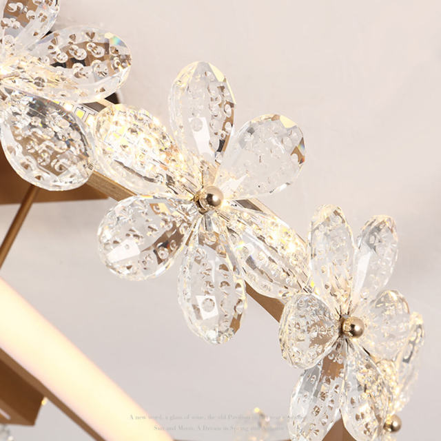 OOVOV Crystal LED Ceiling Light Gold Flowers Ceiling Light Fixture For Dining Room Living Room Bedroom