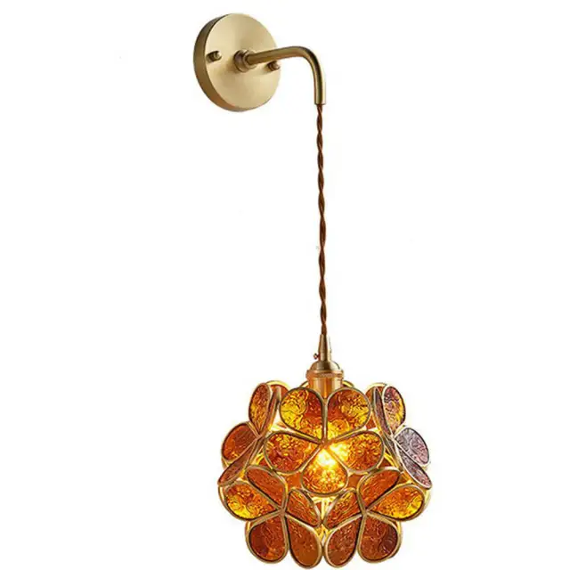 OOVOV Copper Glass Flower Bedsides Wall Lights Nordic Living Room Study Room Balcony Corridor Stairs Wall Lamp