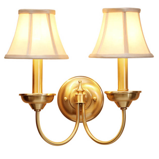 Luxury European Pure Copper Living Room Wall Lamp American Royal Copper Fabric Bedroom Wall Sconce Background Corridor Wall Lamp