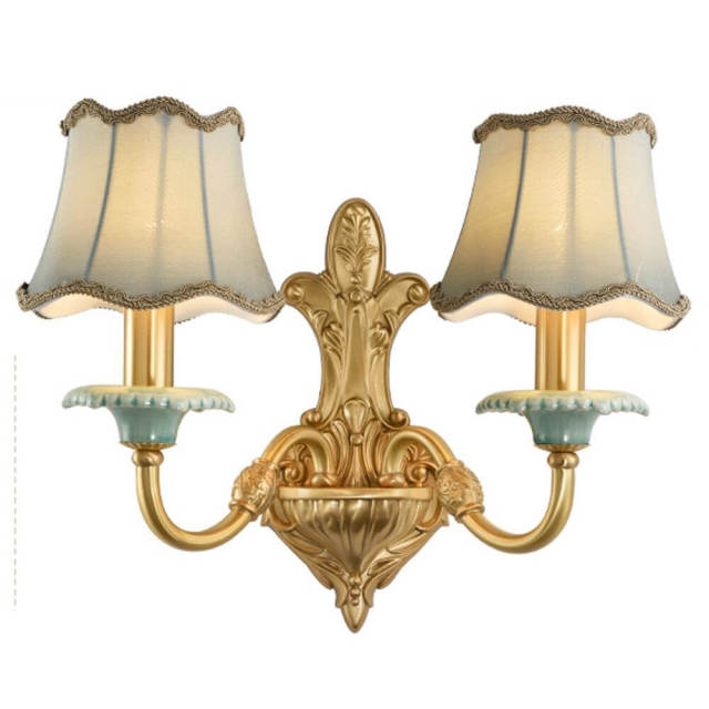 American Loft Copper Living Room Wall Lamp Vintage Fabric Shade Bedroom Bedsides Ceramic Corridor Stair Case Wall Sconces