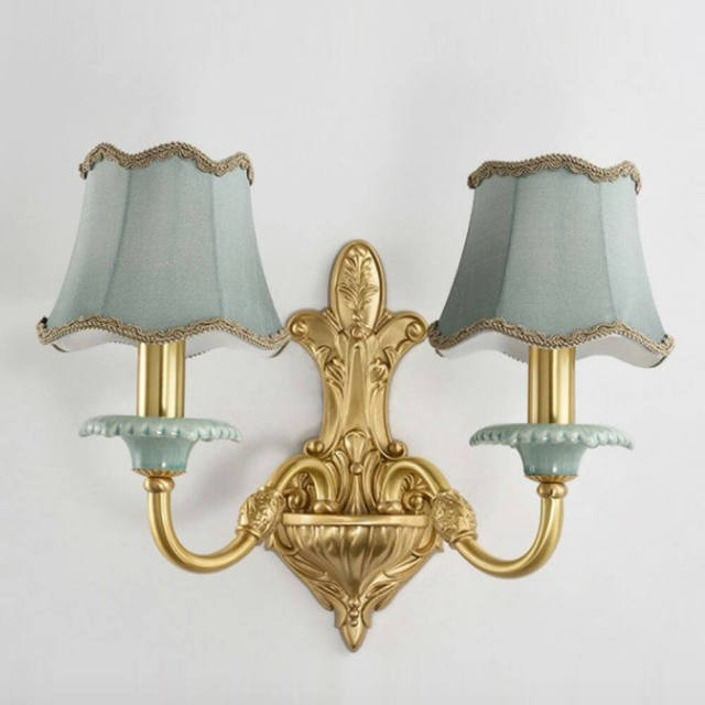 American Loft Copper Living Room Wall Lamp Vintage Fabric Shade Bedroom Bedsides Ceramic Corridor Stair Case Wall Sconces