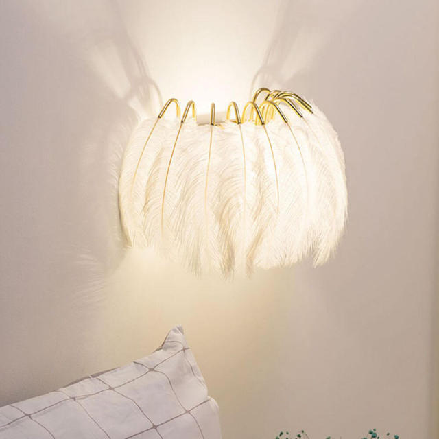 OOVOV Creative Feather Bedsides Wall Lights Princess Room Living Room Balcony Corridor Stairs Wall Lamp White Black