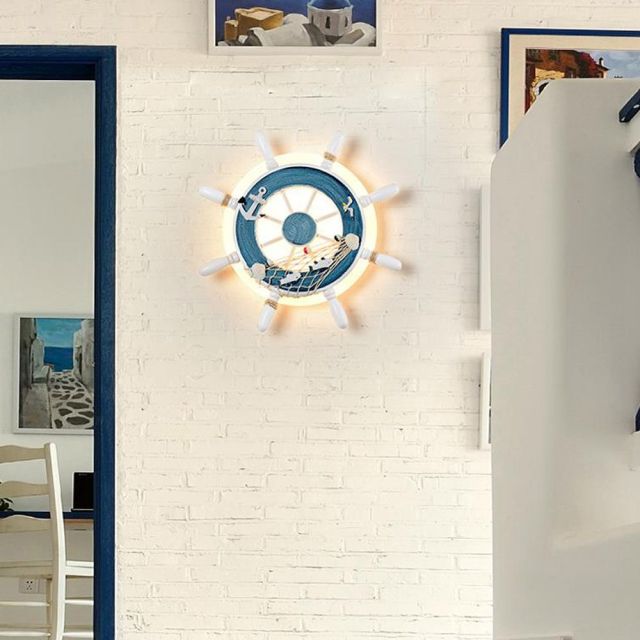 OOVOV LED Mediterranean Rudder Cartoon Wall Light Baby Room Kids Room Boy Room Bedsides Corridor Wall Lamp Resin Acrylic