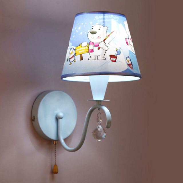 OOVOV Wall Sconces Cartoon Wall Light With Fabric Lampshade and Rope Switch For Baby Room Boys Girls Room Bedroom Bedside