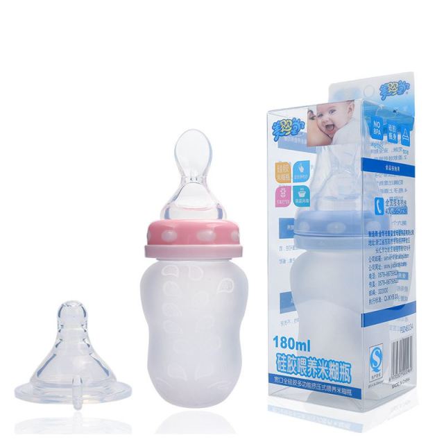 Baby Bottle 180ml Squeeze Type Silicone Food Supplement Feeding Bottle