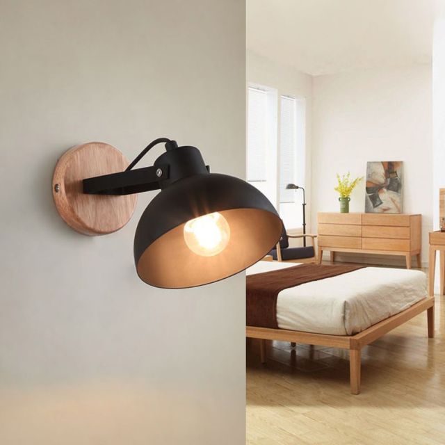 OOVOV Nordic Style Wooden Wall Light Retro Iron Bedroom Living Room Wall Lamps Balcony Aisle Wall Lights Lighting Sconces