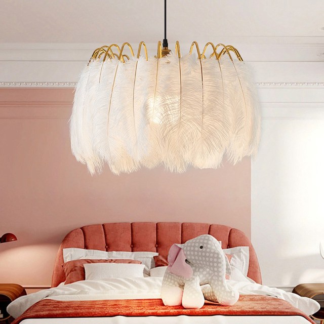 OOVOV White Feather Ceiling Pendant Light Ceiling Lamps Fixtures 19.7 Inch E27 for Childrens Room Living Room Bedroom