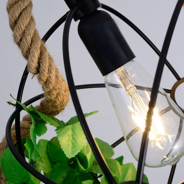 OOVOV Ball Hemp Rope Chandelier Industrial style Pendant Light With Green Plants For Themed Restaurant Balcony Garden Kitchen