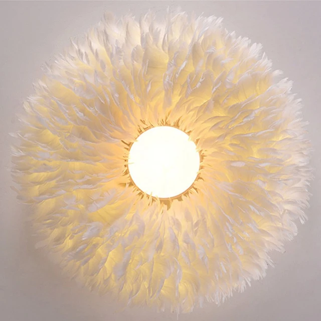 OOVOV White Feather Ceiling Lights LED Indoor Home Ceiling Light Fixture for Bedroom Dining Room Princess Room 50cm