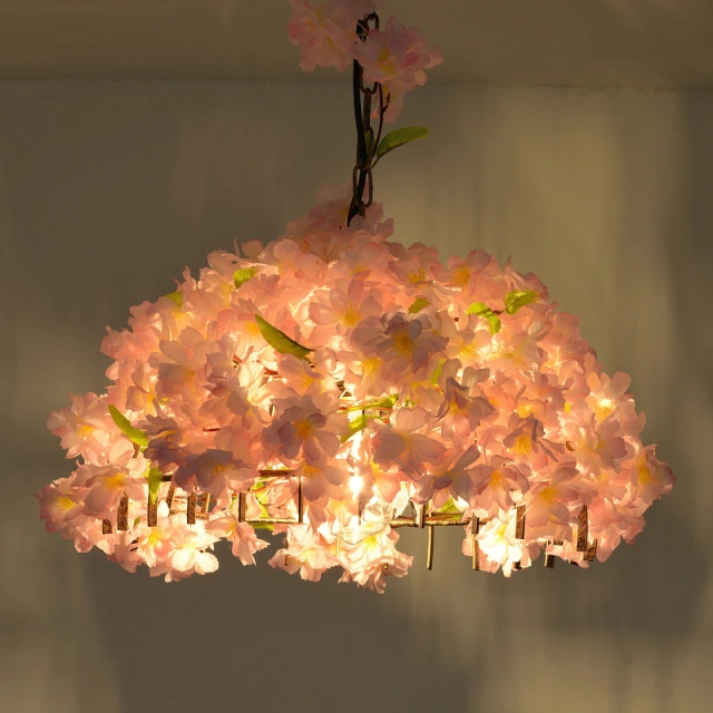 OOVOV Creative Flowers Pendant Lights Lamp Pink Iron Fabric Pendant Lighting for Girls Room Restaurant Corridor Balcony Shop Fixtures Chandelier