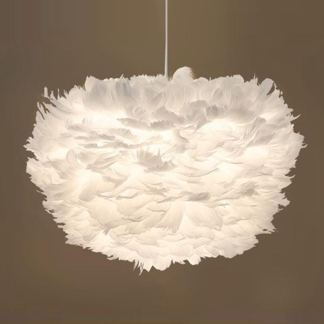 OOVOV White Feather Chandelier 16 inches Feather Pendant Light Fixture Personality Art Lamps for Bedroom Kitchen Restaurant Living Room