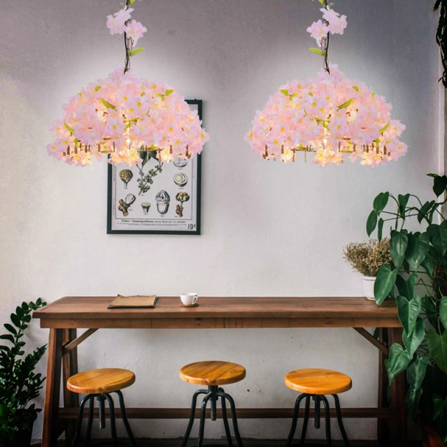 OOVOV Creative Flowers Pendant Lights Lamp Pink Iron Fabric Pendant Lighting for Girls Room Restaurant Corridor Balcony Shop Fixtures Chandelier