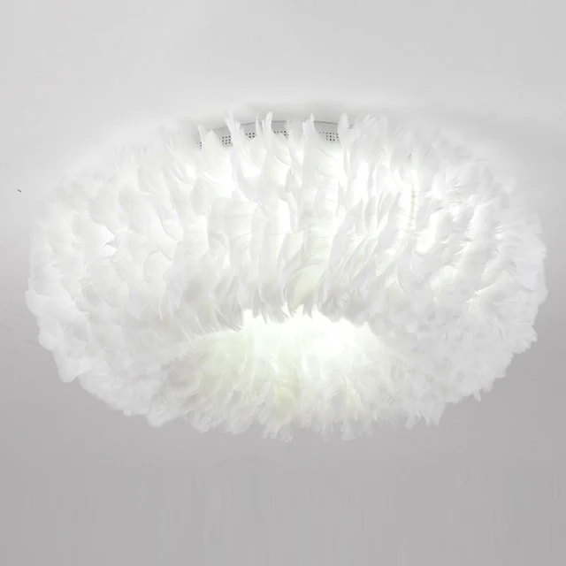 OOVOV White Feather Ceiling Lights LED Indoor Home Ceiling Light Fixture for Bedroom Dining Room Princess Room 50cm