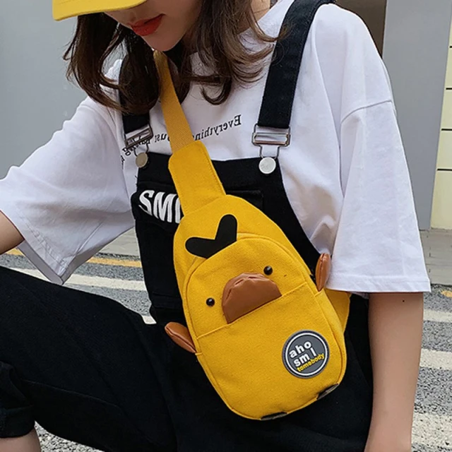 OOVOV Mini Chest Bag For Women,Canvas Bag Female Messenger Bag,Cute Duck Shape Crossbody Bag,Small,Light and Portable.