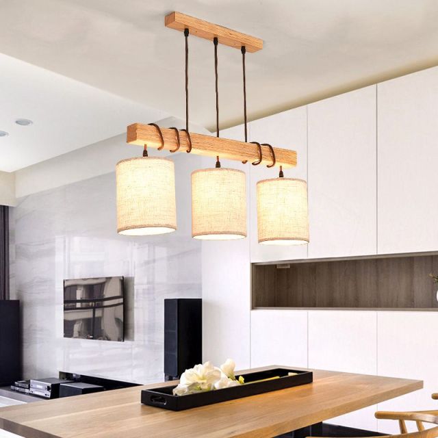 OOVOV Restaurant Chandeliers 3 Lights Pendant Lamp Home Light Ceiling Pendant Fixture With Fabric Lampshade for Meal Room Kitchen
