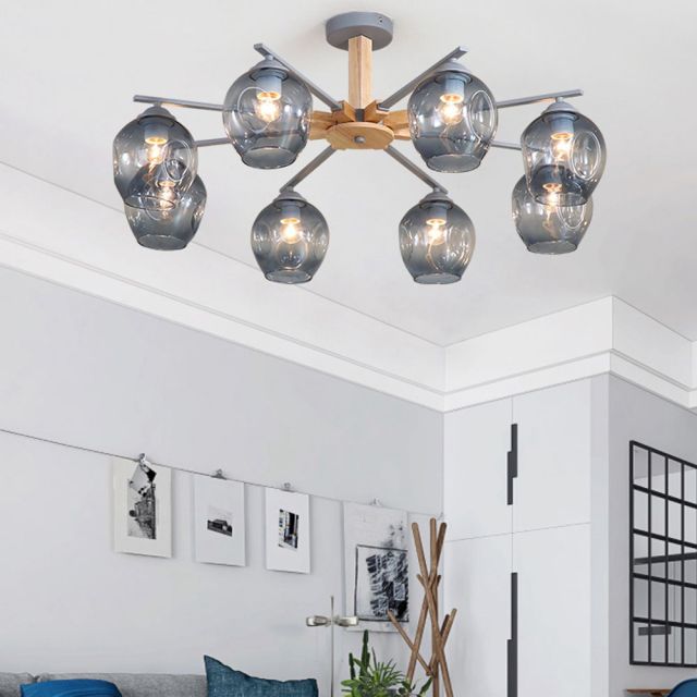 OOVOV Nordic Living Room Chandelier Modern Magic Bean Pendant Lights Bedroom Molecular Pendant Lamp Gradient Blue Glass