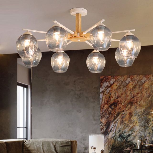 OOVOV Nordic Living Room Chandelier Modern Magic Bean Pendant Lights Bedroom Molecular Pendant Lamp Gradient Blue Glass