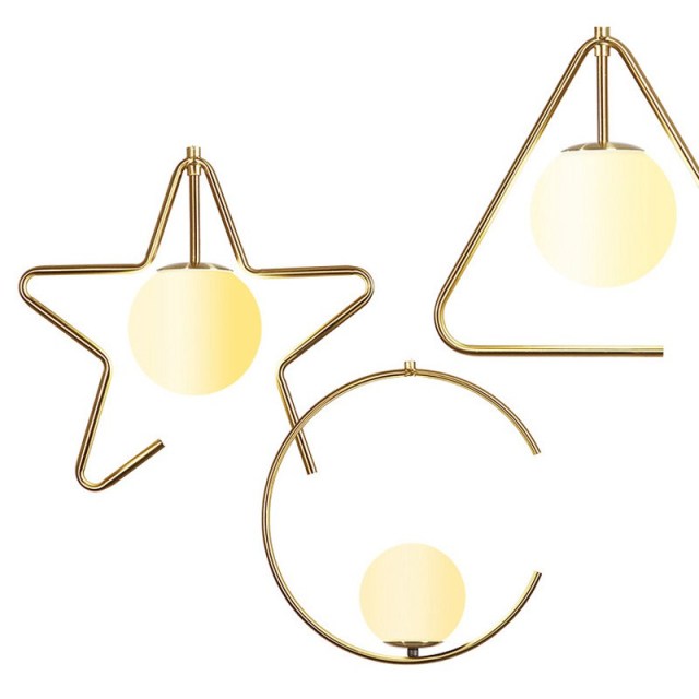 OOVOV Gold Iron Hanging Lamp Simple Star Round Home Chandeliers For Restaurant Balcony Entrance Corridor