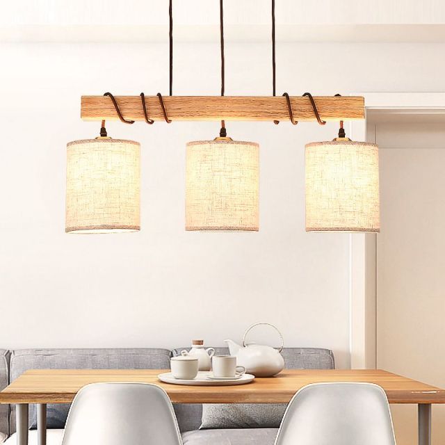 OOVOV Restaurant Chandeliers 3 Lights Pendant Lamp Home Light Ceiling Pendant Fixture With Fabric Lampshade for Meal Room Kitchen