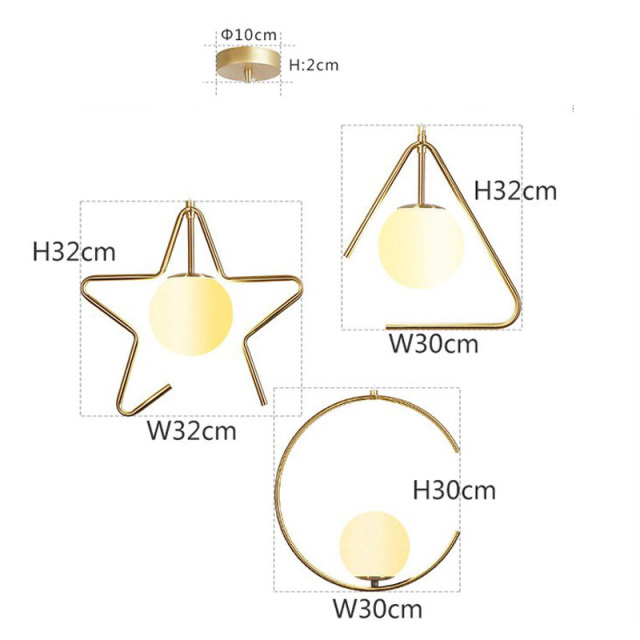 OOVOV Gold Iron Hanging Lamp Simple Star Round Home Chandeliers For Restaurant Balcony Entrance Corridor