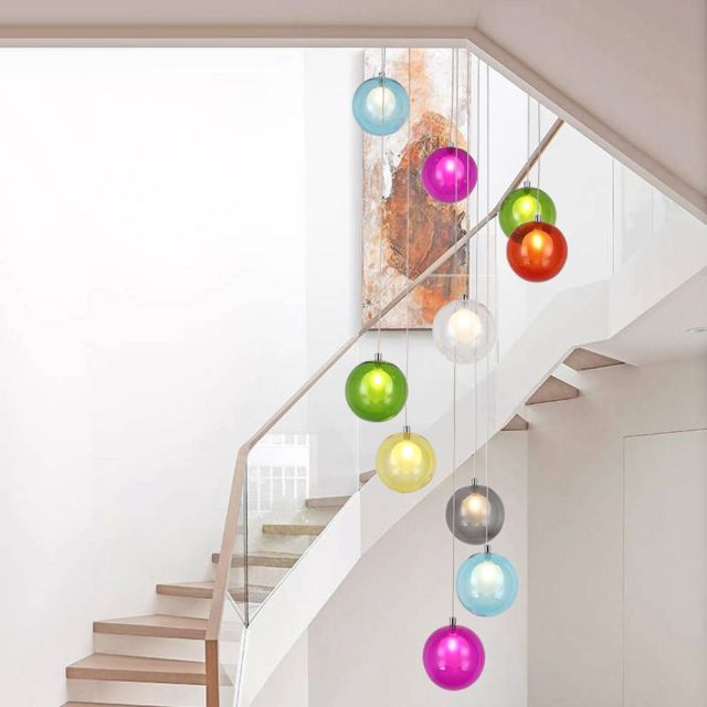 OOVOV Nordic Decorative Chandelier Creative Color Led Glass Ball Ceiling Hanging Pendant Lights Kids Room Decorative Hanging Lamp Ceiling Light