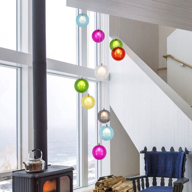 OOVOV Nordic Decorative Chandelier Creative Color Led Glass Ball Ceiling Hanging Pendant Lights Kids Room Decorative Hanging Lamp Ceiling Light