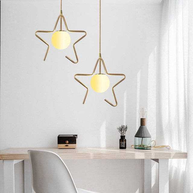 OOVOV Gold Iron Hanging Lamp Simple Star Round Home Chandeliers For Restaurant Balcony Entrance Corridor